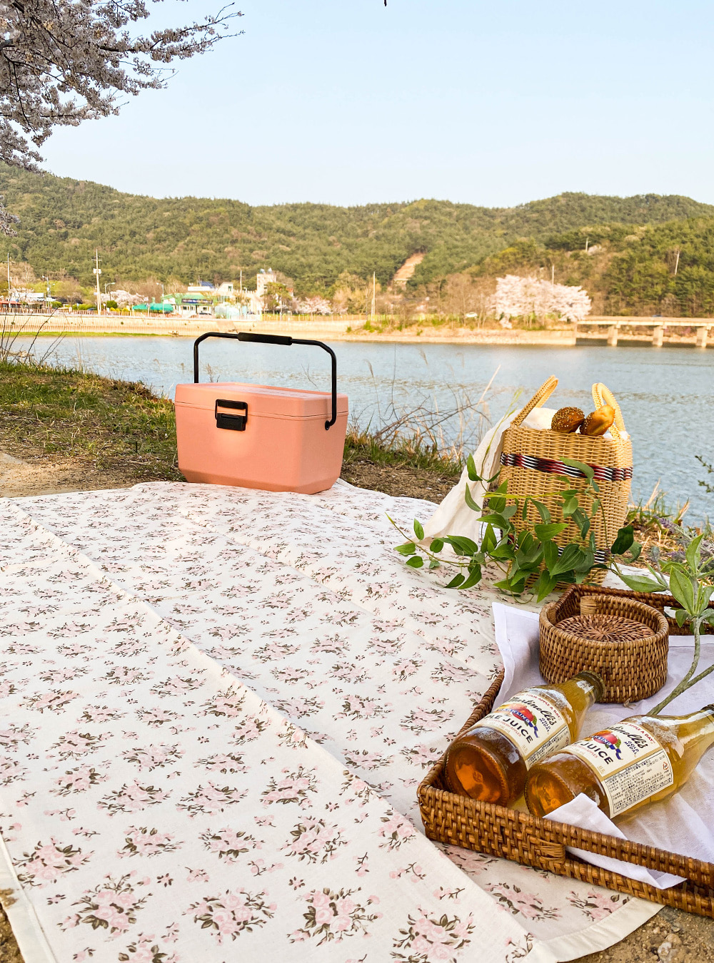홀리데이 방수 캠핑 피크닉 매트 돗자리-분홍장미